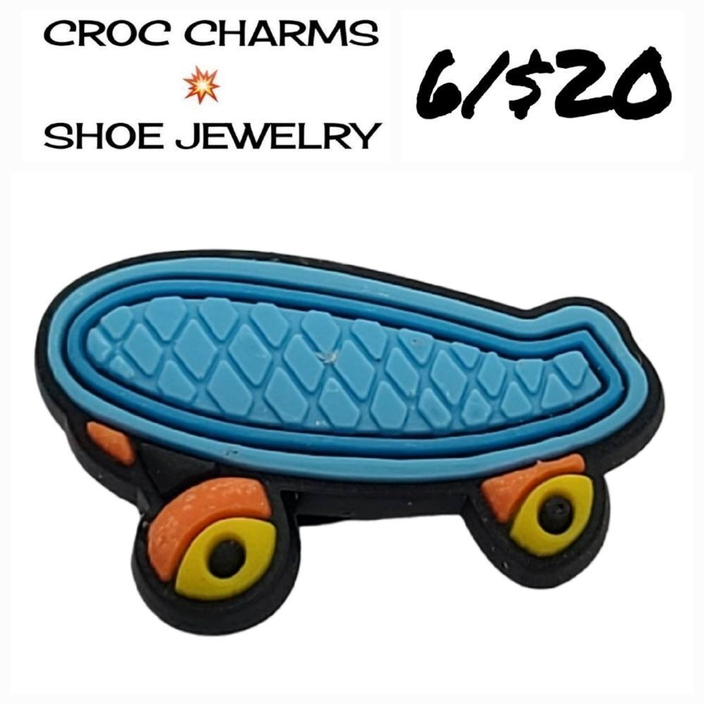 Skateboard 🛹 🌟 Croc Shoe Charm Jewelry ✨️ Skater Boy Girl Blue Skate Style